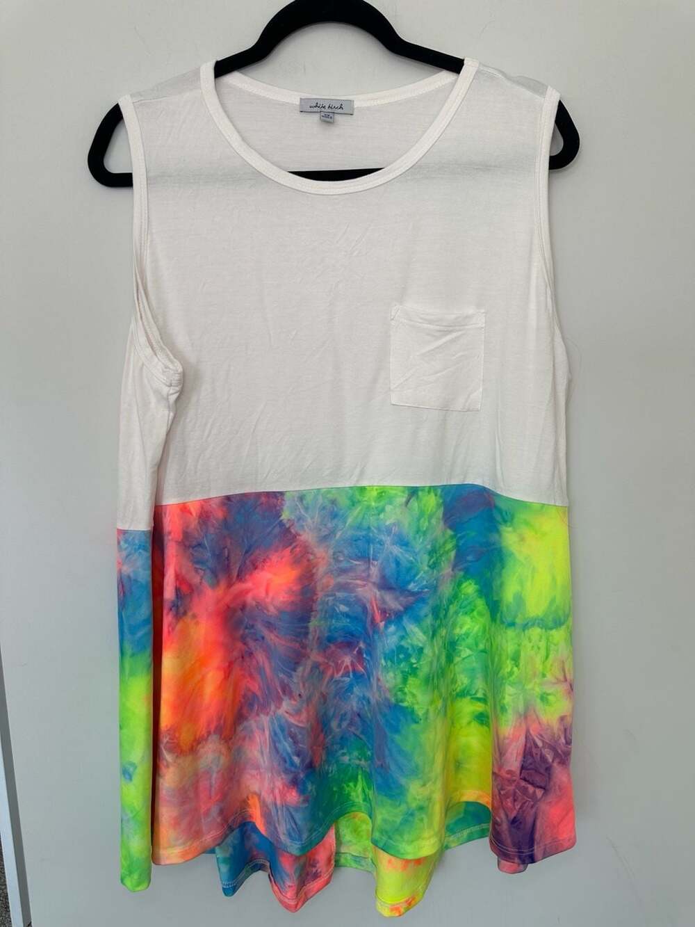 White Birch Tie Dye Tank Dress Size 2X Sleeveless Pocket Curved Hem